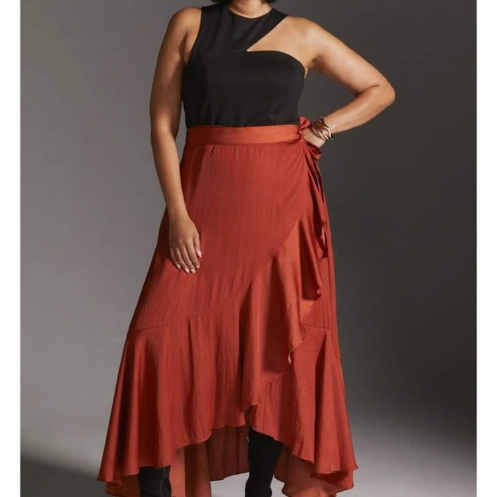 Anthropologie Maeve 1X NWT Ruffled Wrap Maxi Skirt Plus Dark Orange 120$ - Picture 4 of 11